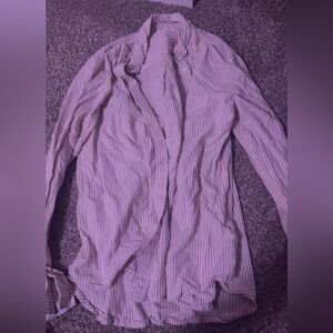 Beige stripe linen look button up